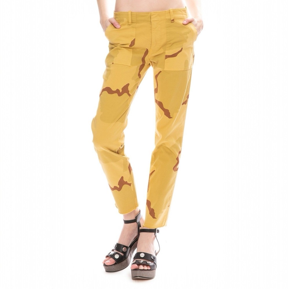 Nili Lotan New York Jenna Pants Womens 4 Yellow Camo Pocket Casual 29x27 Raw Hem